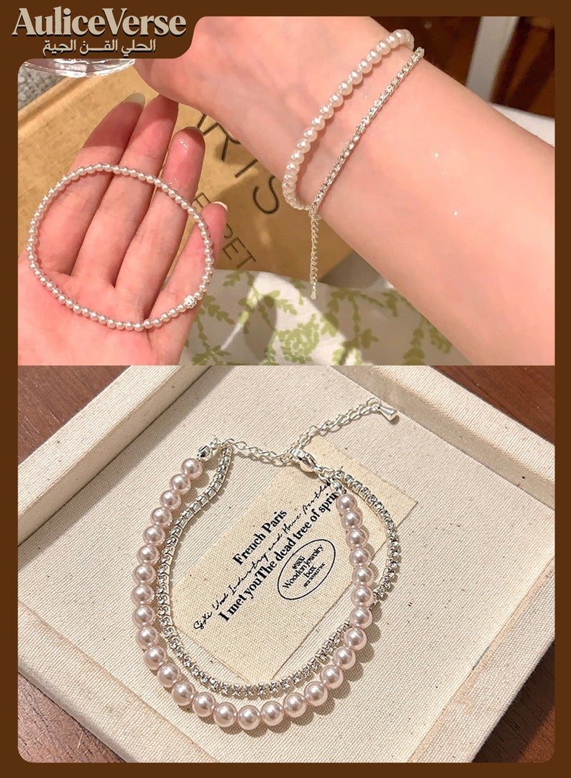 AuliceVerse Valentine's Double-Layer Bracelet Set – Faux Pearl & Sterling Silver, Adjustable  & Hypoallergenic for Daily, Date & Party | Perfect Gift for Her - Image 1